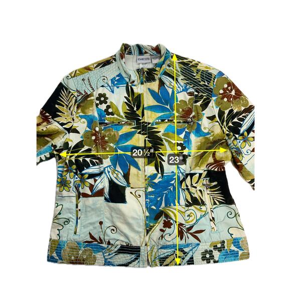 Chicos Multicolor Tropical Print Cotton Jacket Full Zip Womens Size 1 (Medium M) - Picture 12 of 12